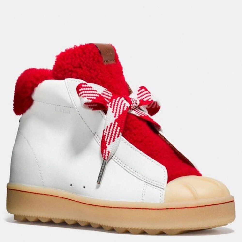 Coach G1493 Leather High Top Shearling Sneaker